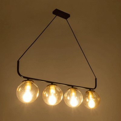 GloboStar® LATTICE 203-0018 Μοντέρνο Κρεμαστό Φωτιστικό Ράγα Πολύφωτο 4 x E27 IP20 Μαύρο & Μπρούτζινο Μέταλλο με Mελί Γυαλί - Μ78 x Π15 x Υ81cm
