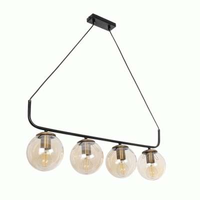 GloboStar® LATTICE 203-0018 Μοντέρνο Κρεμαστό Φωτιστικό Ράγα Πολύφωτο 4 x E27 IP20 Μαύρο & Μπρούτζινο Μέταλλο με Mελί Γυαλί - Μ78 x Π15 x Υ81cm