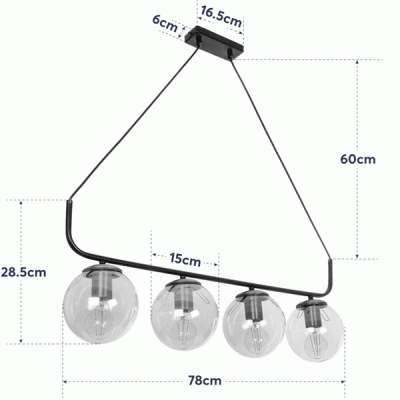 GloboStar® LATTICE 203-0018 Μοντέρνο Κρεμαστό Φωτιστικό Ράγα Πολύφωτο 4 x E27 IP20 Μαύρο & Μπρούτζινο Μέταλλο με Mελί Γυαλί - Μ78 x Π15 x Υ81cm