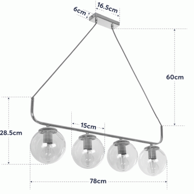 GloboStar® LATTICE 203-0019 Μοντέρνο Φωτιστικό Οροφής Ράγα Πολύφωτο 4 x E27 IP20 Χρυσό Μέταλλο με μελί Γυαλί - Μ78 x Π35 x Υ62cm