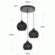 GloboStar® YASAM 203-0022 Vintage Κρεμαστό Φωτιστικό Σχοινί Τρίφωτο 3 x E27 IP20 Μαύρο Σχοινί - Μ35 x Π35 x Υ80cm
