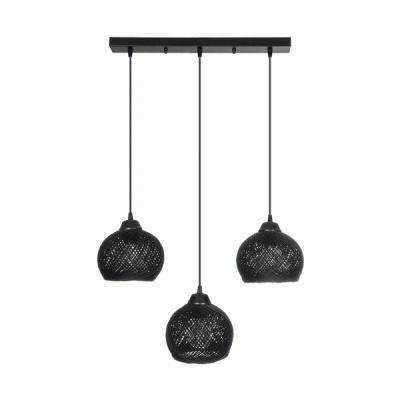 GloboStar® YASAM 203-0026 Vintage Κρεμαστό Φωτιστικό Σχοινί Τρίφωτο 3 x E27 IP20 Μαύρο Σχοινί - Μ55 x Π25 x Υ90cm