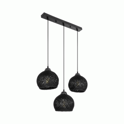 GloboStar® YASAM 203-0026 Vintage Κρεμαστό Φωτιστικό Σχοινί Τρίφωτο 3 x E27 IP20 Μαύρο Σχοινί - Μ55 x Π25 x Υ90cm