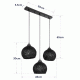 GloboStar® YASAM 203-0026 Vintage Κρεμαστό Φωτιστικό Σχοινί Τρίφωτο 3 x E27 IP20 Μαύρο Σχοινί - Μ55 x Π25 x Υ90cm