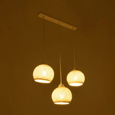 GloboStar® YASAM 203-0027 Vintage Κρεμαστό Φωτιστικό Σχοινί Τρίφωτο 3 x E27 IP20 Λευκό Σχοινί - Μ55 x Π25 x Υ80cm
