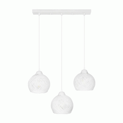 GloboStar® YASAM 203-0027 Vintage Κρεμαστό Φωτιστικό Σχοινί Τρίφωτο 3 x E27 IP20 Λευκό Σχοινί - Μ55 x Π25 x Υ80cm