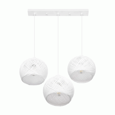 GloboStar® YASAM 203-0027 Vintage Κρεμαστό Φωτιστικό Σχοινί Τρίφωτο 3 x E27 IP20 Λευκό Σχοινί - Μ55 x Π25 x Υ80cm