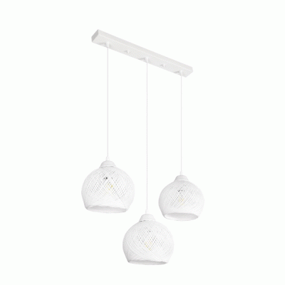 GloboStar® YASAM 203-0027 Vintage Κρεμαστό Φωτιστικό Σχοινί Τρίφωτο 3 x E27 IP20 Λευκό Σχοινί - Μ55 x Π25 x Υ80cm