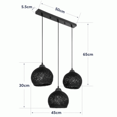 GloboStar® YASAM 203-0027 Vintage Κρεμαστό Φωτιστικό Σχοινί Τρίφωτο 3 x E27 IP20 Λευκό Σχοινί - Μ55 x Π25 x Υ80cm