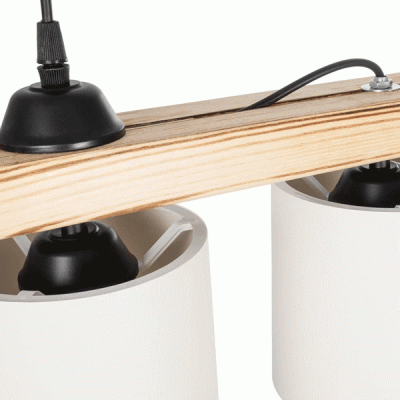 GloboStar® CUP 203-0054 Vintage Κρεμαστό Φωτιστικό Ράγα Πολύφωτο 5 x E27 IP20 Μπεζ Ξύλο με Λευκό Ύφασμα - Μ100 x Π14 x Υ71cm
