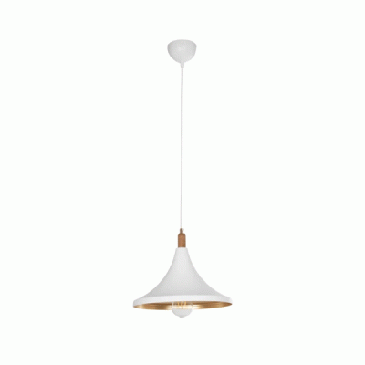 GloboStar® BELFRY 203-0076 Μοντέρνο Κρεμαστό Φωτιστικό Καμπάνα Μονόφωτο 1 x E27 IP20 Λεύκο & Χρυσό Πλαστικό - Μ29.5 x Π29.5 x Υ22cm
