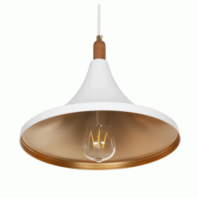 GloboStar® BELFRY 203-0076 Μοντέρνο Κρεμαστό Φωτιστικό Καμπάνα Μονόφωτο 1 x E27 IP20 Λεύκο & Χρυσό Πλαστικό - Μ29.5 x Π29.5 x Υ22cm