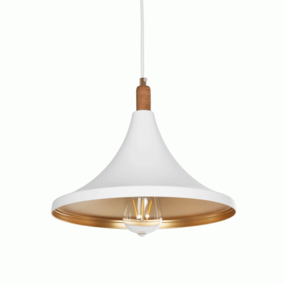GloboStar® BELFRY 203-0076 Μοντέρνο Κρεμαστό Φωτιστικό Καμπάνα Μονόφωτο 1 x E27 IP20 Λεύκο & Χρυσό Πλαστικό - Μ29.5 x Π29.5 x Υ22cm