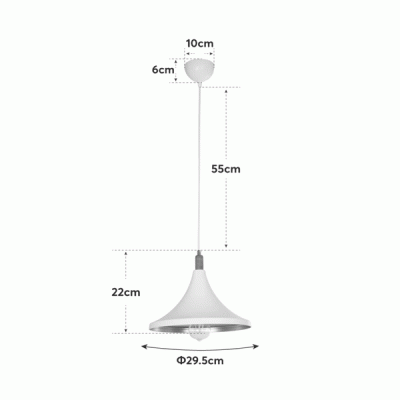 GloboStar® BELFRY 203-0076 Μοντέρνο Κρεμαστό Φωτιστικό Καμπάνα Μονόφωτο 1 x E27 IP20 Λεύκο & Χρυσό Πλαστικό - Μ29.5 x Π29.5 x Υ22cm