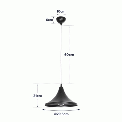 GloboStar® BELFRY 203-0078 Μοντέρνο Κρεμαστό Φωτιστικό Καμπάνα Μονόφωτο 1 x E27 IP20 Μαύρο Πλαστικό - Μ29.5 x Π29.5 x Υ90cm