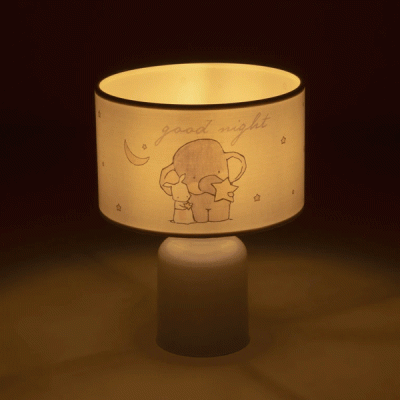 GloboStar® ELEPHANT 204-0025 Παιδικό Eπιτραπέζιο Φωτιστικό Φιγούρα Μονόφωτο 1 x E27 IP20 Λευκό & Γκρι Ύφασμα - Μ24 x Π24 x Υ32cm