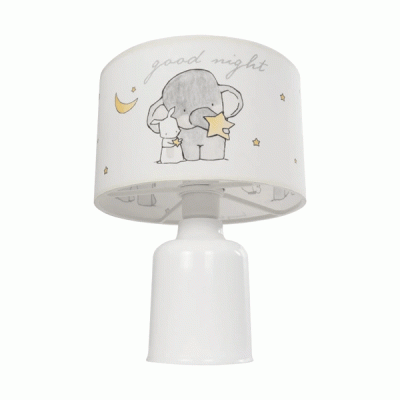 GloboStar® ELEPHANT 204-0025 Παιδικό Eπιτραπέζιο Φωτιστικό Φιγούρα Μονόφωτο 1 x E27 IP20 Λευκό & Γκρι Ύφασμα - Μ24 x Π24 x Υ32cm