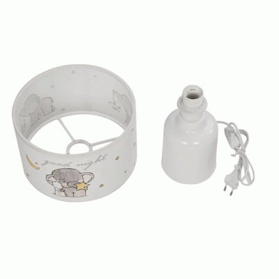 GloboStar® ELEPHANT 204-0025 Παιδικό Eπιτραπέζιο Φωτιστικό Φιγούρα Μονόφωτο 1 x E27 IP20 Λευκό & Γκρι Ύφασμα - Μ24 x Π24 x Υ32cm