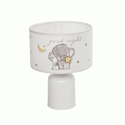 GloboStar® ELEPHANT 204-0025 Παιδικό Eπιτραπέζιο Φωτιστικό Φιγούρα Μονόφωτο 1 x E27 IP20 Λευκό & Γκρι Ύφασμα - Μ24 x Π24 x Υ32cm