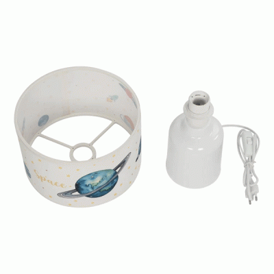 GloboStar® SATURN 204-0030 Παιδικό Eπιτραπέζιο Φωτιστικό Φιγούρα Μονόφωτο 1 x E27 IP20 Μπεζ Ύφασμα - Μ24 x Π24 x Υ32cm