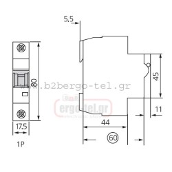 Αυτόματη μονοπολική ασφάλεια DC UKB7-16/1-DC 1X16A 250VDC 6KA για φωτοβολταϊκά συστήματα