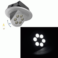 Σποτ Led χωνευτό κινητό αλουμινίου ασημί 6x3W ψυχρό φως δέσμης 18° χωρίς τροφοδοτικό