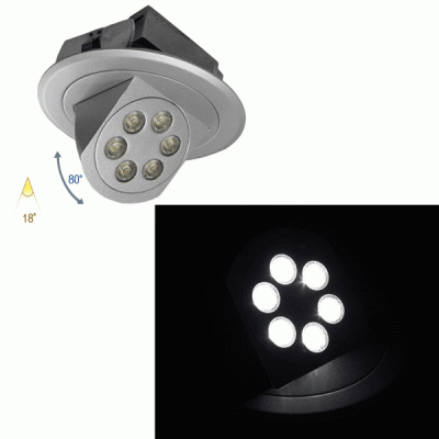 Σποτ Led χωνευτό κινητό αλουμινίου ασημί 6x3W ψυχρό φως δέσμης 18° χωρίς τροφοδοτικό