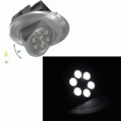 Σποτ Led χωνευτό κινητό 6x3W αλουμινίου σατινέ ψυχρό φως δέσμης 18° χωρίς τροφοδοτικό