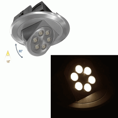 Σποτ Led χωνευτό κινητό αλουμινίου σατινέ 6x3W θερμό φως δέσμης 18° χωρίς τροφοδοτικό Σποτ Led χωνευτό κινητό αλουμινίου σατινέ 6x3W θερμό φως δέσμης 18° χωρίς τροφοδοτικό