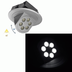 Σποτ Led χωνευτό κινητό αλουμινίου ασημί 6x3W ψυχρό φως δέσμης 45° χωρίς τροφοδοτικό