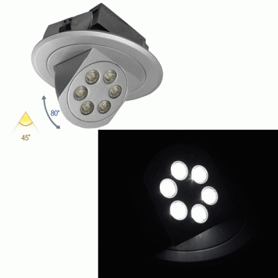 Σποτ Led χωνευτό κινητό αλουμινίου ασημί 6x3W ψυχρό φως δέσμης 45° χωρίς τροφοδοτικό
