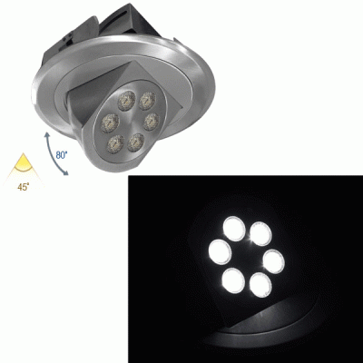 Σποτ Led χωνευτό κινητό αλουμινίου σατινέ 6x3W ψυχρό φως δέσμης 45° χωρίς τροφοδοτικό
