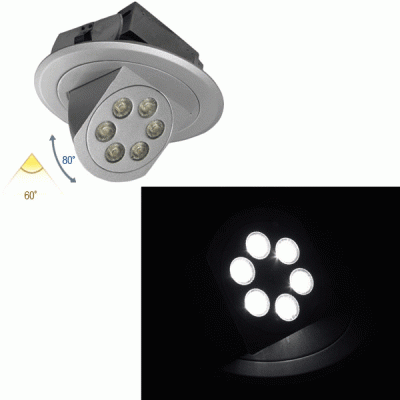 Σποτ Led χωνευτό κινητό αλουμινίου ασημί 6x3W ψυχρό φως δέσμης 60° χωρίς τροφοδοτικό