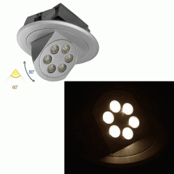 Led σποτ αλουμινίου χωνευτό κινητό ασημί 6x3W θερμό φως γωνία δέσμης 60° χωρίς τροφοδοτικό