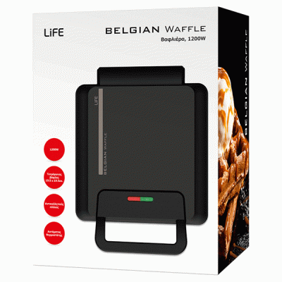 Βαφλιέρα LIFE BELGIAN WAFFLE 1200W για τετράγωνες βάφλες με αυτόματο θερμοστάτη