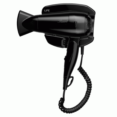 Σεσουάρ μαλλιών ξενοδοχειακού τύπου LIFE RESORT BLACK 1600W 220-240V με επιτοίχια βάση