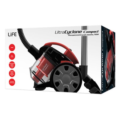 Ηλεκτρική σκούπα χωρίς σακούλα LIFE ULTRA CYCLONE Compact 700W 80dB με πρακτική χειρολαβή Ηλεκτρική σκούπα χωρίς σακούλα LIFE ULTRA CYCLONE Compact 700W 80dB με πρακτική χειρολαβή