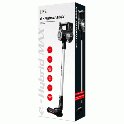 Επαναφορτιζόμενη σκούπα stick 2 σε 1 LIFE E-HYBRID MAX 120W χωρίς σακούλα με 2 επίπεδα ισχύος Επαναφορτιζόμενη σκούπα stick 2 σε 1 LIFE E-HYBRID MAX 120W χωρίς σακούλα με 2 επίπεδα ισχύος