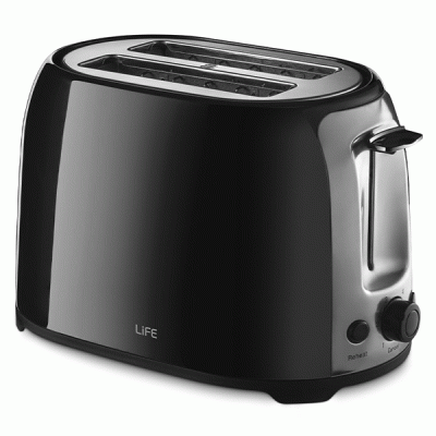 Αυτόματη φρυγανιέρα LIFE CRISPY BLACK 750W με 3 πλήκτρα ελέγχου για απόψυξη, αναθέρμανση & διακοπή