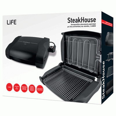 Επιτραπέζια ηλεκτρική ψησταριά LIFE Steakhouse 1100W με άνω αντίσταση και καπάκι Επιτραπέζια ηλεκτρική ψησταριά LIFE Steakhouse 1100W με άνω αντίσταση και καπάκι