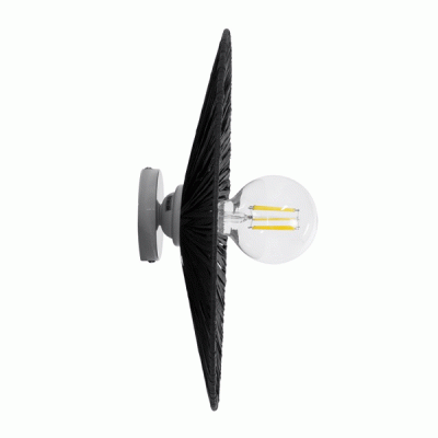 GloboStar® COLOMBO 02279 Boho Φωτιστικό Τοίχου - Απλίκα Μονόφωτο 1 x E27 AC 220-240V IP20 - Φ40 x Υ4.5cm - Μαύρη Φυσική Ράφια Άχυρο Πλέγμα