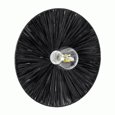 GloboStar® COLOMBO 02279 Boho Φωτιστικό Τοίχου - Απλίκα Μονόφωτο 1 x E27 AC 220-240V IP20 - Φ40 x Υ4.5cm - Μαύρη Φυσική Ράφια Άχυρο Πλέγμα