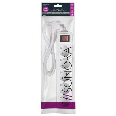 Πολύπριζο 5 θέσεων SONORA PSW501 250V 16A με διακόπτη ON/OFF και καλώδιο 1.5m σε λευκό χρώμα Πολύπριζο 5 θέσεων SONORA PSW501 250V 16A με διακόπτη ON/OFF και καλώδιο 1.5m σε λευκό χρώμα