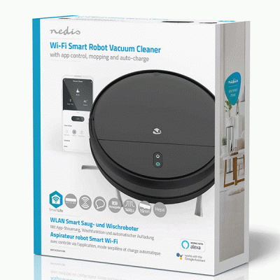 Wi-Fi smart σκούπα ρομπότ NEDIS WIFIVCR001CBK 65dB με λειτουργία απενεργοποίησης μέσω χρονοδιακόπτη Wi-Fi smart σκούπα ρομπότ NEDIS WIFIVCR001CBK 65dB με λειτουργία απενεργοποίησης μέσω χρονοδιακόπτη