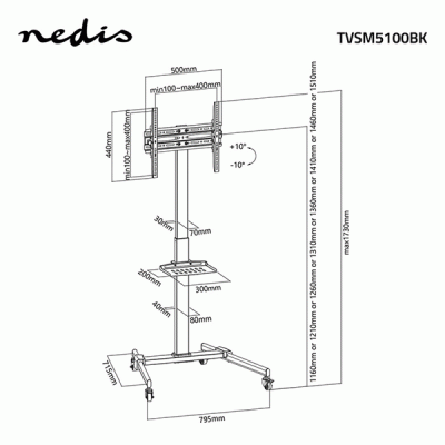 Επιδαπέδια τροχήλατη βάση NEDIS TVSM5100BK για τηλεοράσεις 32" - 55"