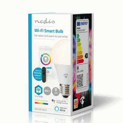 Wi-Fi έξυπνη λάμπα NEDIS WIFILRC10E27 RGB LED E27 9W 806lm RGB + 2700-6500k δέσμης 200°