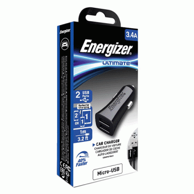 Universal φορτιστής αυτοκινήτου ENERGIZER με 2 εξόδους USB 3.4A και αποσπώμενο καλώδιο Micro-USB Universal φορτιστής αυτοκινήτου ENERGIZER με 2 εξόδους USB 3.4A και αποσπώμενο καλώδιο Micro-USB