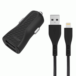 Universal φορτιστής αυτοκινήτου ENERGIZER με 2 εξόδους USB 3.4A και αποσπώμενο καλώδιο Lightning