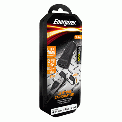 Universal φορτιστής αυτοκινήτου ENERGIZER με 2 εξόδους USB 3.4A και αποσπώμενο καλώδιο Lightning Universal φορτιστής αυτοκινήτου ENERGIZER με 2 εξόδους USB 3.4A και αποσπώμενο καλώδιο Lightning