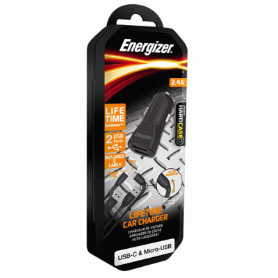 Universal φορτιστής αυτοκινήτου ENERGIZER με 2 εξόδους USB 2.4A και δύο αποσπώμενα καλώδια Universal φορτιστής αυτοκινήτου ENERGIZER με 2 εξόδους USB 2.4A και δύο αποσπώμενα καλώδια